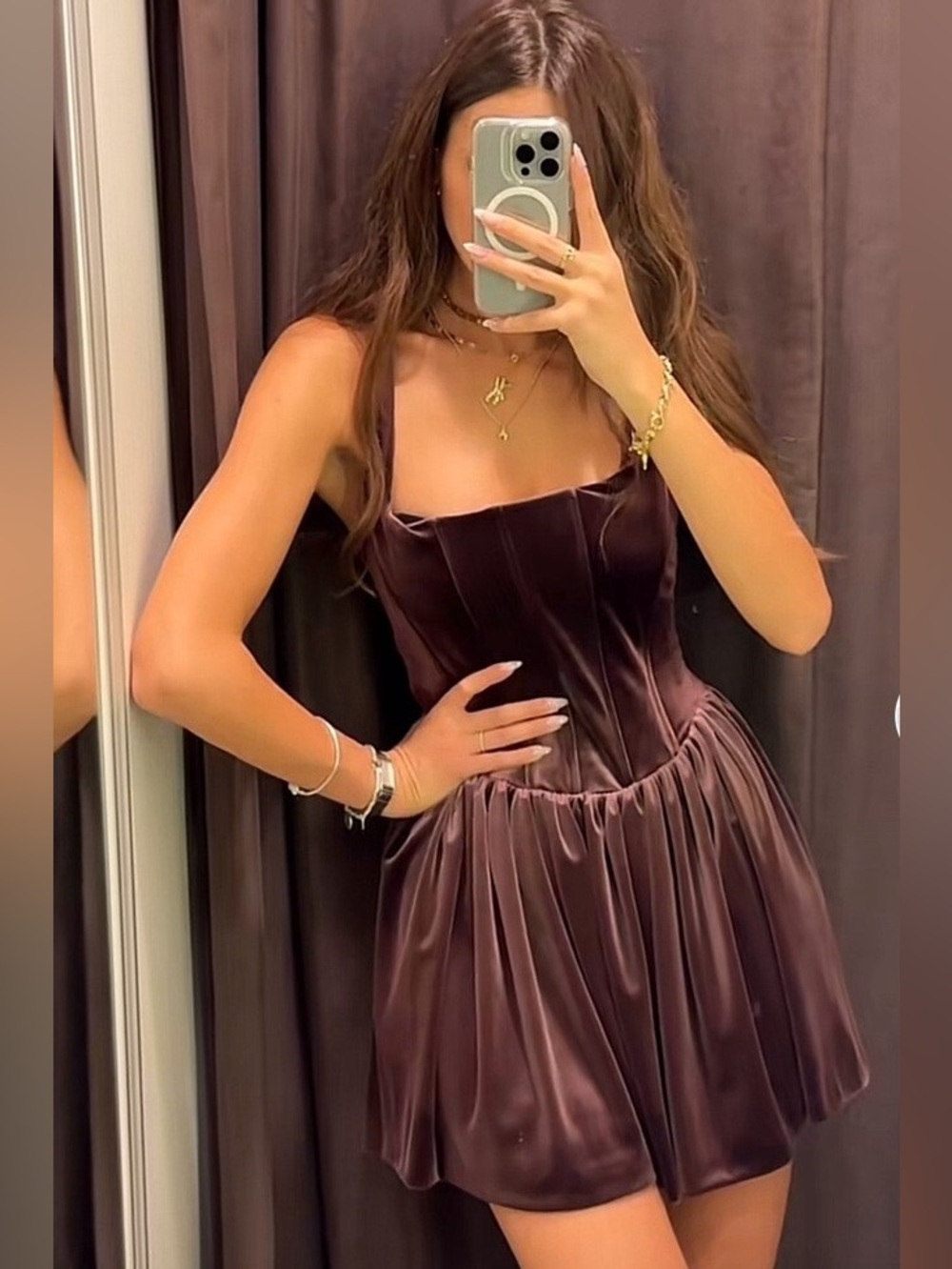 ZARA SHORT BURGUNDY VELVET RUCHED CORSET DRESS sz S